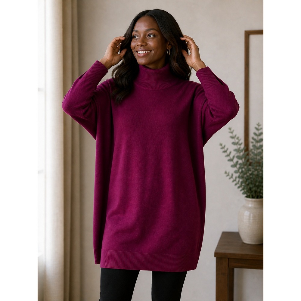 Steve Madden Womens Berry Purple Turtleneck Tunic Sweater Split Cuff BN38183N XS